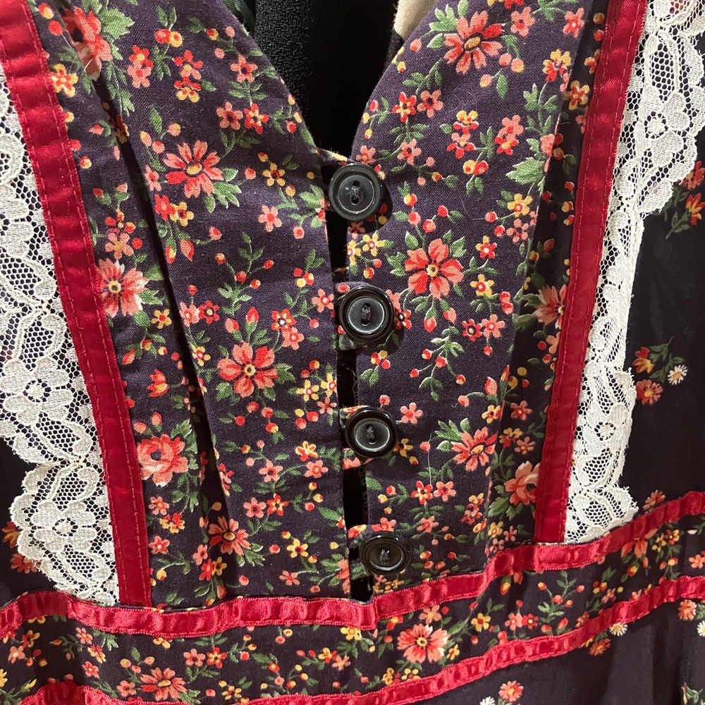 Beautiful Gunne Sax Floral Dress with Red and White Accents - Picture 7 of 9